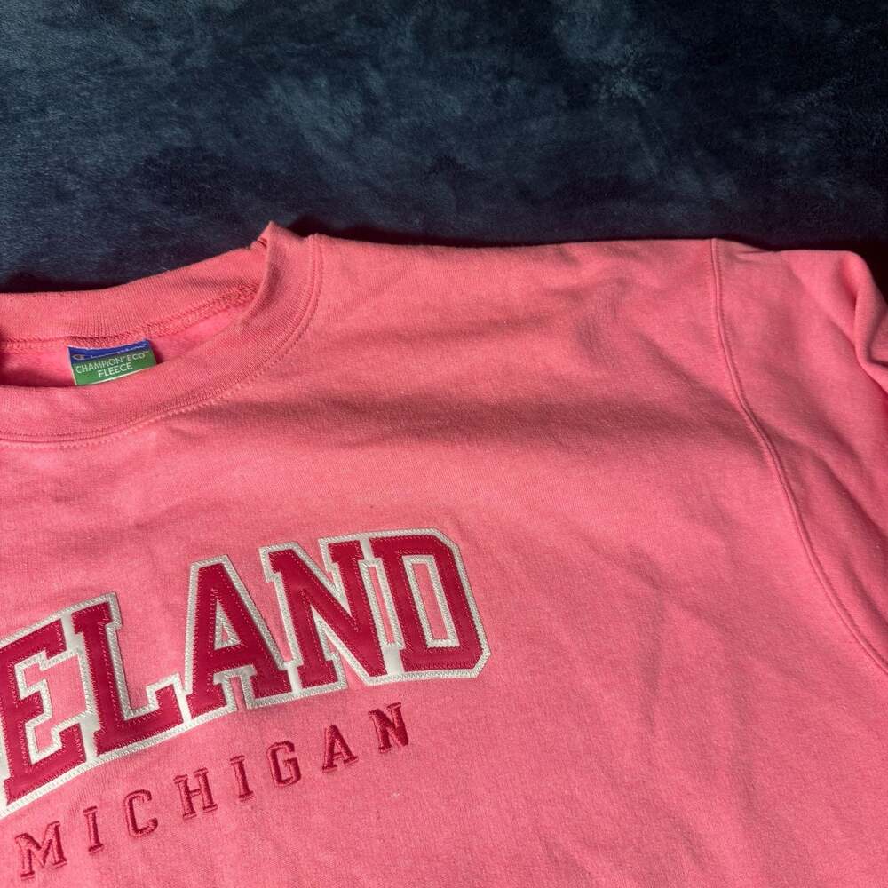 Champion Eco Fleece Leland Michigan Pink Crewneck Sweatshirt